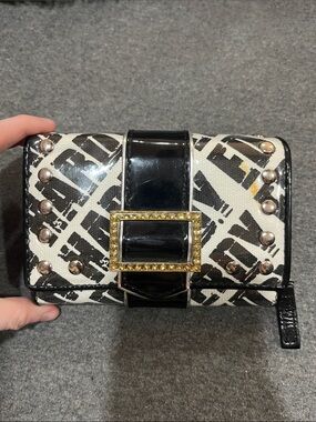 Black White Studded Wallet Spells "Ed Hardy"